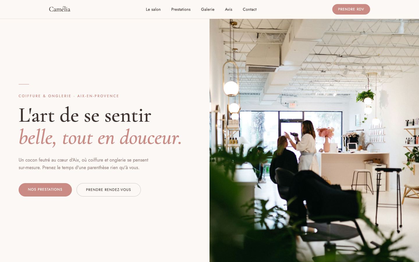 Site du salon Camélia, coiffure et onglerie